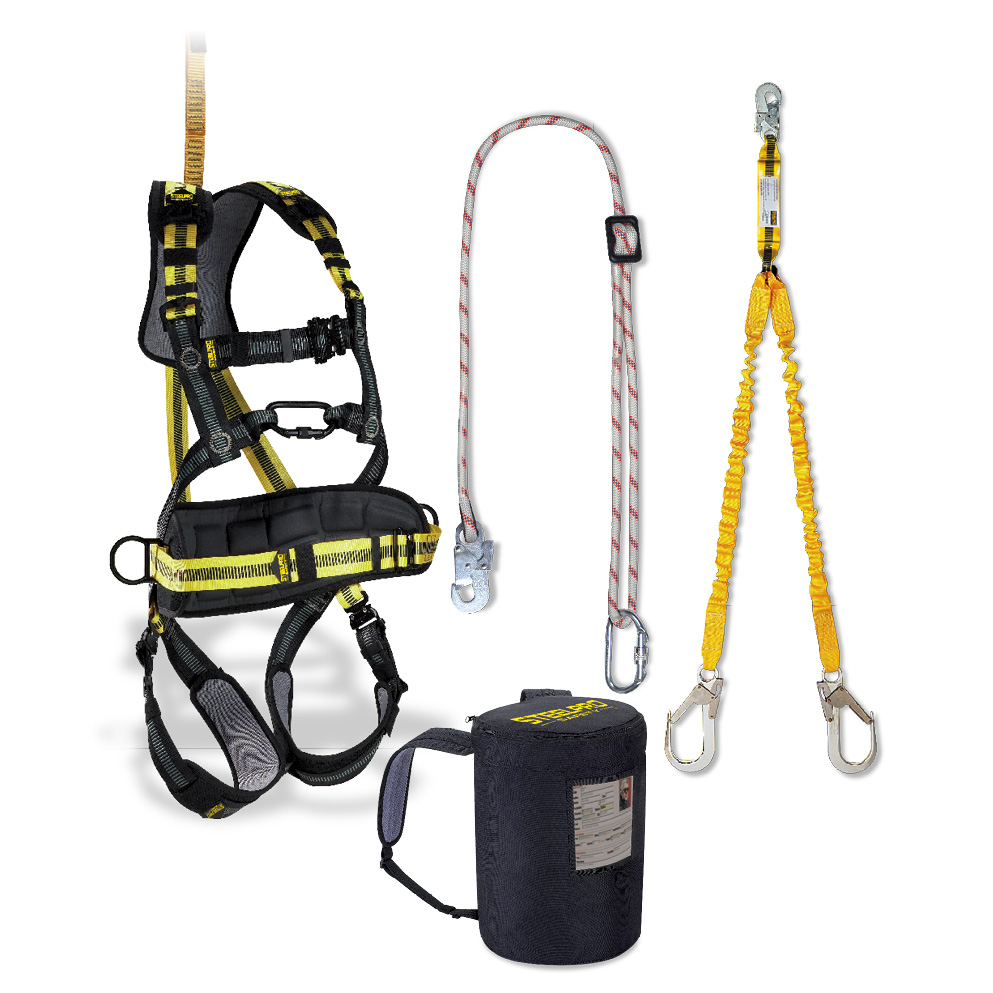 Kit compuesto por: arnés  + cuerda  + absorbedor  + mochila  +S