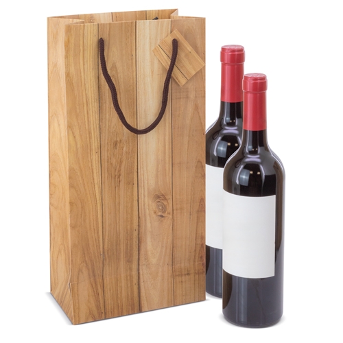 BOLSA PAPEL EFECTO MADERA 2 BOTELLAS &quot;ABETO&quot; +S