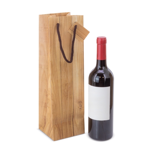 BOLSA PAPEL EFECTO MADERA 1 BOTELLA &quot;ABETO&quot;+S