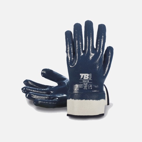 GUANTE MECANICO SOPORTE ALGODON JERSEY. RECUBRIMIENTO NITRILO AZUL+S