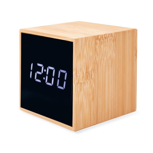 Reloj despertador bambu con alarma y temperatura+S