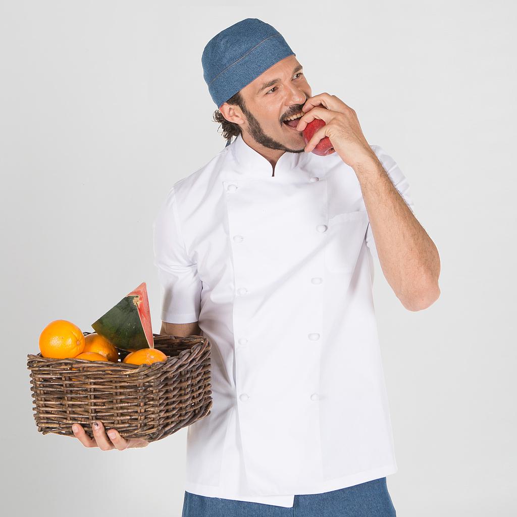 CHAQUETA COCINA UNISEX BOTON FORRADO MANGA CORTA BLANCA+S