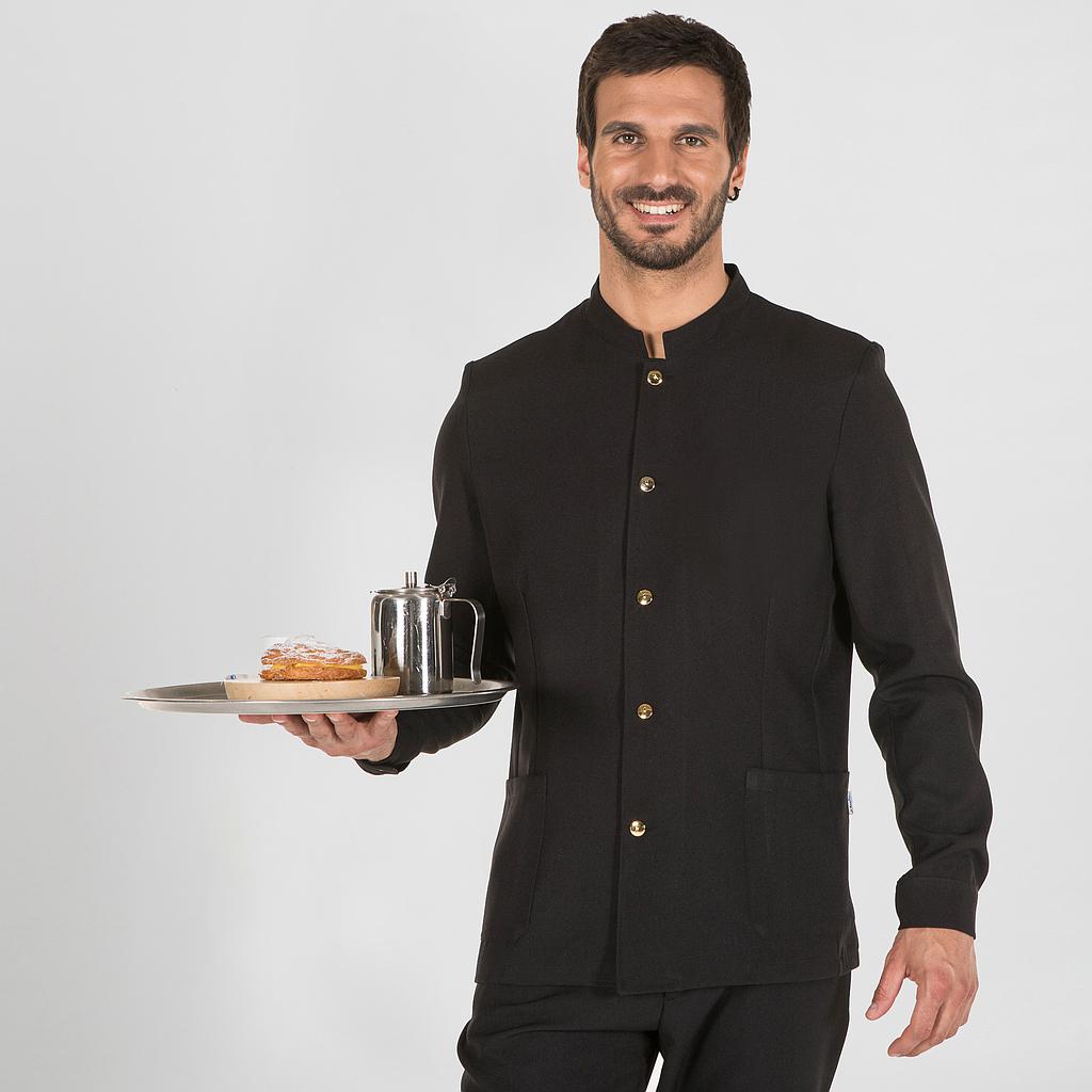 CHAQUETA HOMBRE MAO NEGRA BOTON DORADO+S