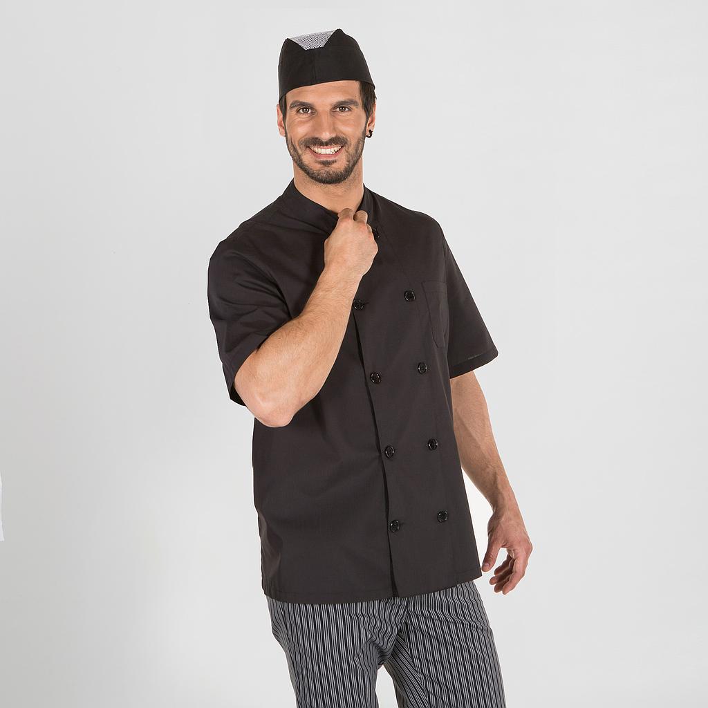 CHAQUETA COCINA UNISEX POPELIN FINO NEGRO MANGA CORTA+S
