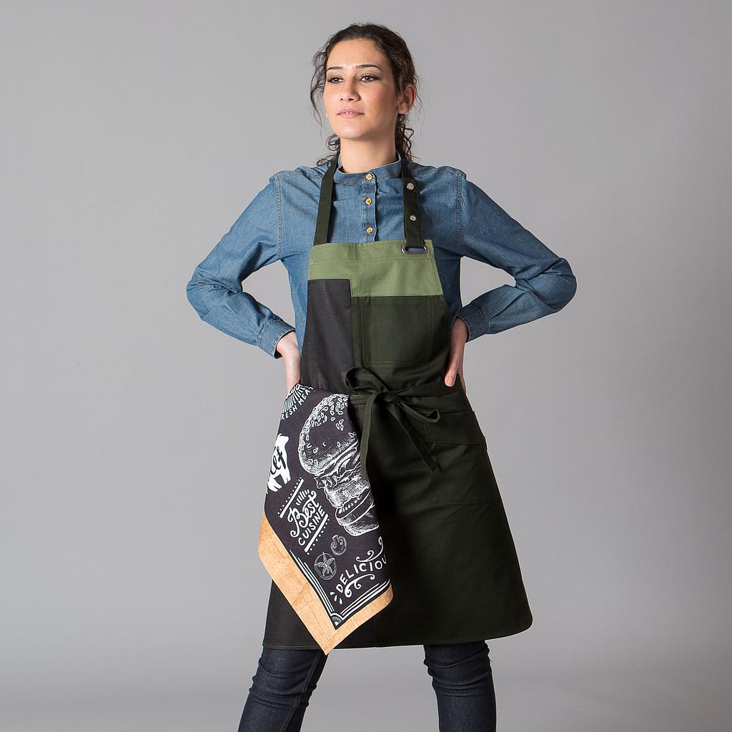 DELANTAL CON PETO COMBINADO SATINADO 80X68 CM+S